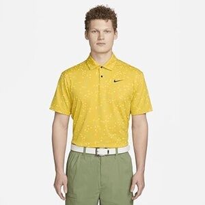 [NWT] Nike Men's Dri-Fit Floral Leaf Print Golf Polo Short Sleeve Yellow - Sz S